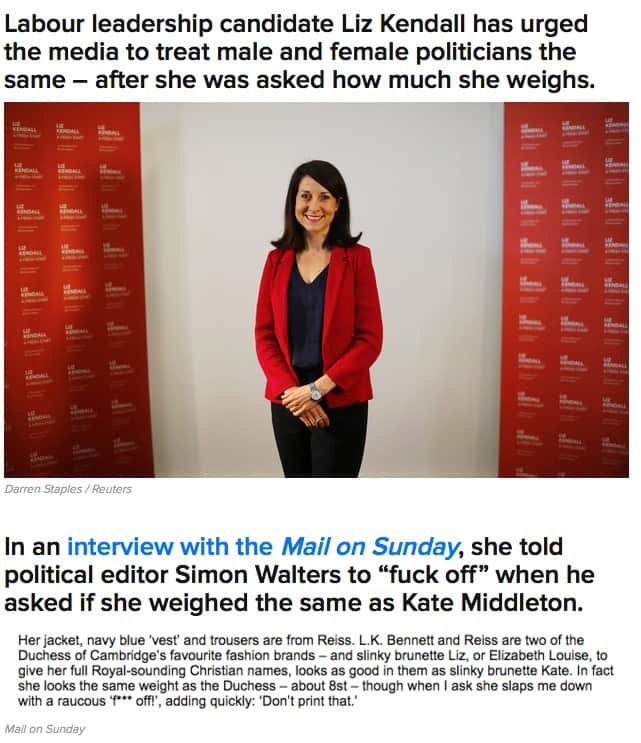 BuzzFeed Liz Kendall sexist weight question 